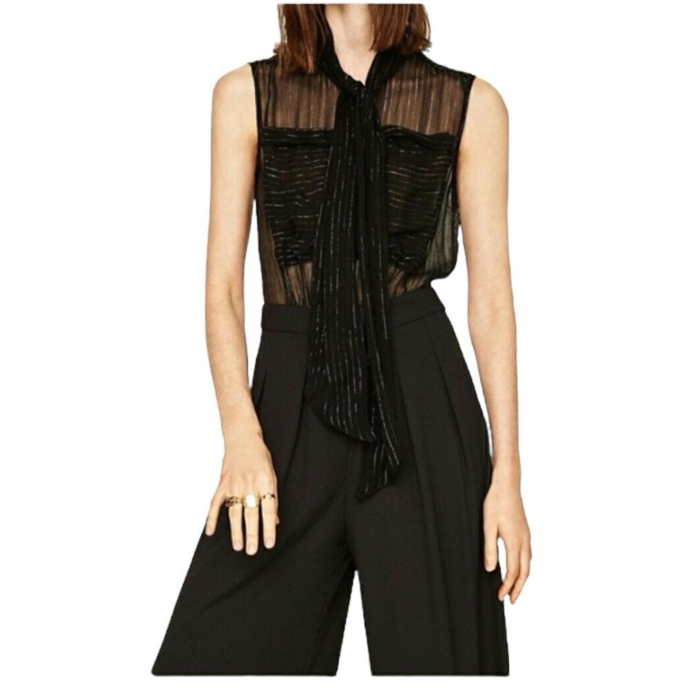 ZARA Contrasting PALAZZO Shiny Jumpsuit | black | size S